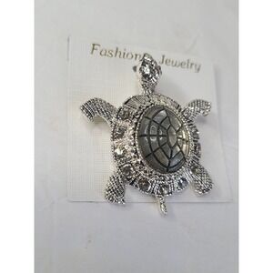 Turtle Silvertone Brooch With Rhinestones Fashion Jewelry